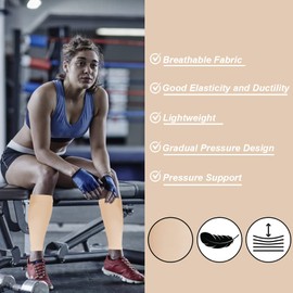 Novetec Calf Compression Sleeves for Men & Women (20-30mmhg) - Leg Compression Sleeve for Running, Cycling, Shin Splints Support, Relieve Legs Pain, Travel (One Pair)(Beige,Medium)