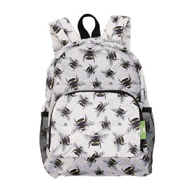 Eco Chic Lightweight Foldable Mini Backpack | Heavy Duty Water Resistant Backpack | Folds Into Bag for Storage | Made from Recycled Plastic Bottles, Grey Bumble Bee