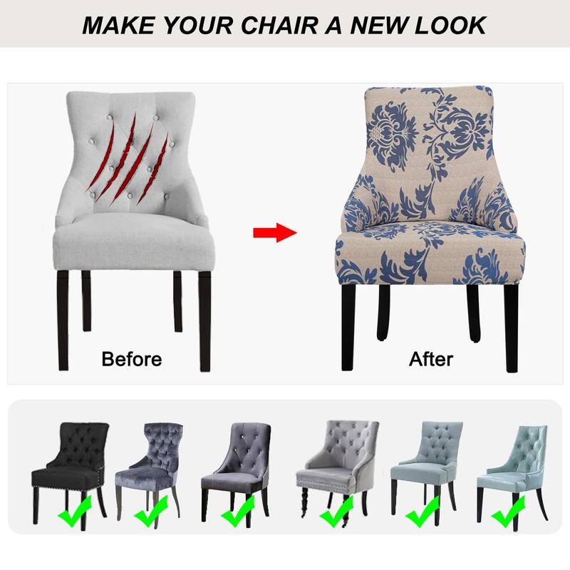 Lellen Wingback Chair Covers with Pattern - Stretch Wingback Dining
