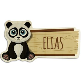 printplanet Wooden Door Sign with Name Elias - Panda Motif - Name Plate, Wooden Plaque, Children's Room Sign