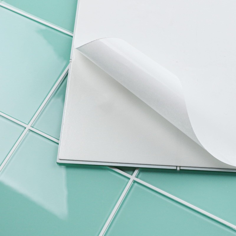 CASAPALACE Peel and Stick Glass Tile, Light Blue Square Mosaic