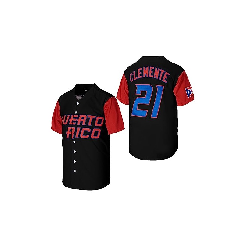 #21 Puerto Rico Classic Mens Baseball Jersey Stitched Black Size