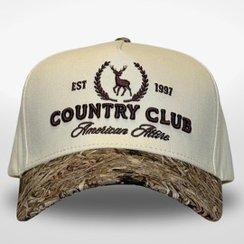 Vintage Western Trucker Hat | Men & Women | Embroidered Trendy Caps | Country Cute Hats for Cowgirls & Cowboys | Camo Denim Cotton Styles | Snapback Hat (Country Club | Camo)