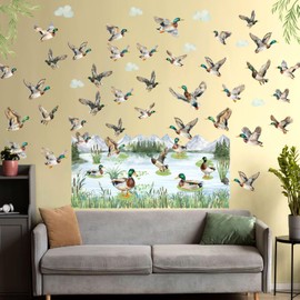 Kreatwow 2pcs Duck Hunting Wall Stickers Duck Hunting Party Decorations Duck Birthday Party Decorations Flying Duck Wall Decals Lucky Duck Baby Shower Decor Duck Hunter First Birthday Supplies