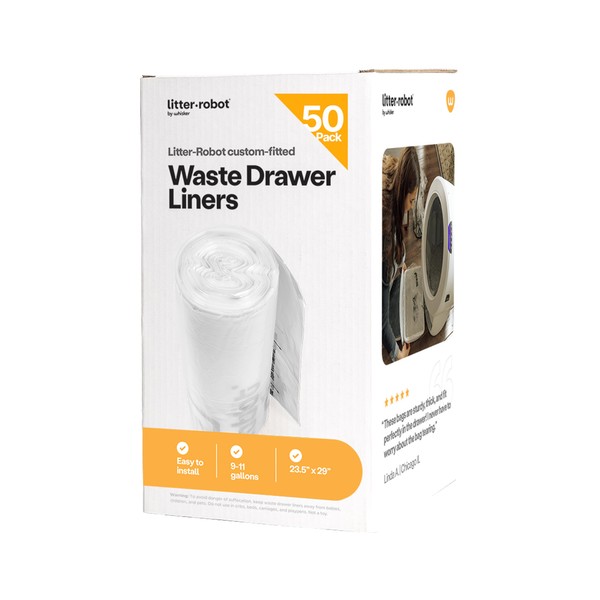 Litter-Robot Waste Drawer Liners by Whisker, 50 Pack - Litter Box Liner Bags, Custom Fit for Litter-Robot, 9-11 Gallons of Capacity