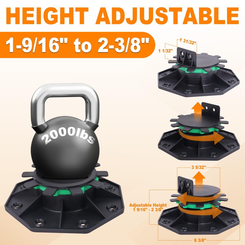 Adjustable Deck Support Pedestal with Fastener Ring, 12Pack Deck Foundation