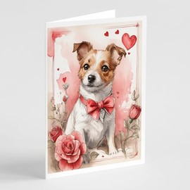 Caroline's Treasures DAC4478GCA7P Jack Russell Terrier Valentine Roses Greeting Cards Pack of 8 Blank Cards with Envelopes Whimsical A7 Size 5x7 Blank Note Cards