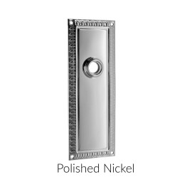 Refined antique style door trim escutcheon plate in the Polished Nickel Finish