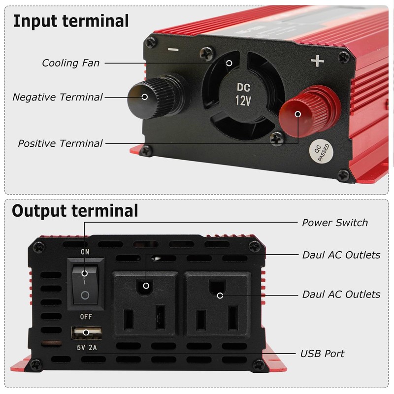 1200W Car Power Inverter DC 12V to 110V AC Converter