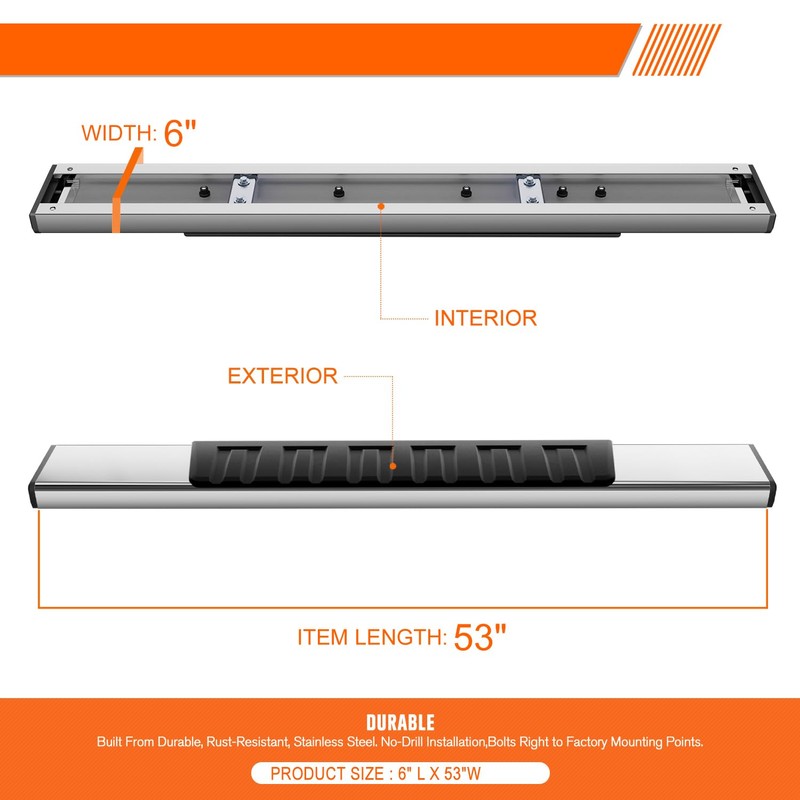 [Pair] 6 Inch Silver Stainless Steel Running Boards Side Steps