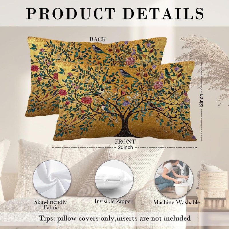 Gold Tree of Life Throw Pillow Cover 12x20