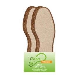 Made in Germany 2 Pairs All Season Terry Cloth Soles Size 40/41 - 100% Pure Cotton Terry Cloth on Natural Coconut Fibre, Cotton terry cloth on coconut