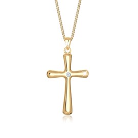 Elli Diamonds Women's Classic Cross Pendant Necklace with Diamond (0.03 ct) in 925 Sterling Silver, Facet cut, Diamond
