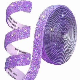 Nubarssy Self Adhesive Purple Resin Rhinestone Strips Rhinestones Ribbon，4 Yards Bling Crystal Ribbons Diamond Sticker Applicable to Wedding Birthday Christmas Party DIY Crafts (Purple AB)