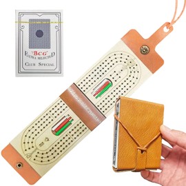 Travel Cribbage Board Game Set,Leather Foldable Cribbage Game with 6 Pags and 1 Playing Cards, Travel Portable Cribbage with Cards Storage Area, Board Games for Adults for Game Night