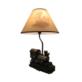 Zeckos Light in The Tunnel Vintage Steam Engine Train Table Lamp with Shade - Rustic Railroad Locomotive Nightstand Light with Bronze Finish -19 Inches High