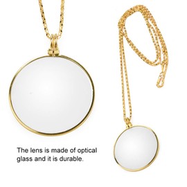 5X Necklace Magnifier,Necklace with 1-3/4 Inch Optical Magnifier Lens and 18.1Inch Gold Chain for Library, Reading Fine Print, Zooming, Increase Vision, Jewelry,Magnifying Pendant Necklace