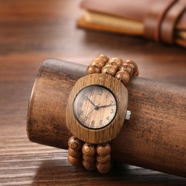 Avaner Women's Elastic Wrist Watches: Wooden Beaded Handmade Stretch Strap Bracelet Arabic Numerals Vintage Quartz Beads Watch
