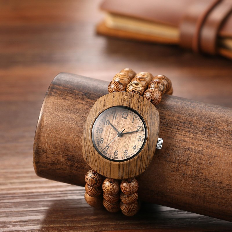 Avaner Women's Elastic Wrist Watches: Wooden Beaded Handmade Stretch Strap