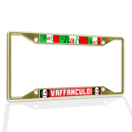 Fastasticdeals Metal Insert License Plate Frame Italy Vaffanculo! Weatherproof Car Accessories Gold 4 Holes Solid Insert