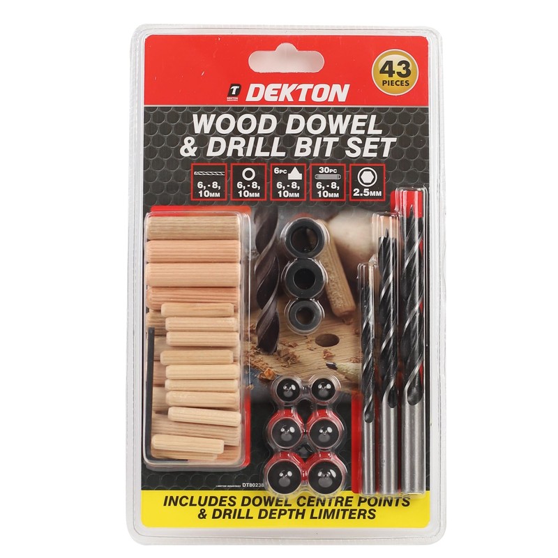 Dekton 43-Piece Wooden Dowel and Drill Set - Includes Drill