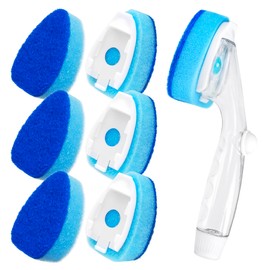 HELIME Heavy Duty Dish Wand Refills Kit with Handle, 6 Non Scratch Dishwand Refill Pack, Replacement Sponge Heads Set,Dishwashing Scrub Brush,Soap Control Dispenser Scrubbers, Dishwasher Cleaning Tool