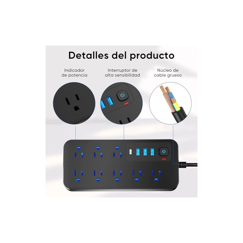 LUKITO Multicontacto Regleta 12 En1, Extensión Eléctrica con Protección contra