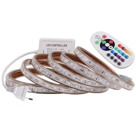 XUNATA 4 m LED RGB Strip, AC 220 V 230 V IP65 Waterproof Multicoloured Replace SMD 5050 60 leds/m LED Strip Light with 24 Buttons IR Remote Control for Bar Ceiling Counter Cabinet Christmas Party