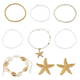 LSYYSL 7 Pieces of Bracelets and 1 Pair of Starfish Earrings, Marine Element Jewelry, Boho Jewelry, Fashionable Classic Jewelry