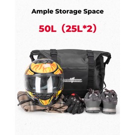 KEMIMOTO PVC Waterproof Motorcycle Saddlebags 50L(25Lx2) Adventure Dual Sport Bike Luggage Bag Detachable Saddle Bags Side Bags for Dirtbike Motorbike Travel Motorcycle Panniers Bags Black