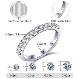 Moissanite Engagement Rings,925 Sterling Silver Wedding Bands for Women,18K White Gold Plated Lab Created Moissanite Ring, Ideal Gift for Women, Band Size 3-12 (B-0.42ct（2.0mm）, 4)