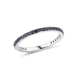 Santuzza 925 Sterling Silver Stackable Ring Black Spinel Engagement Wedding Band Stacking Ring for Women (5.5)