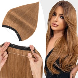 S-noilite Invisible Hair Extensions Human Hair Light Brown Wire Extensions Real Hair One Piece Fish Line 22 Inch 75g