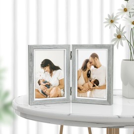 Afuly Double Photo Frame 6x4 Picture Frames Grey Folding 2 Pictures Collage Hinge for Desk Family Friend Gifts