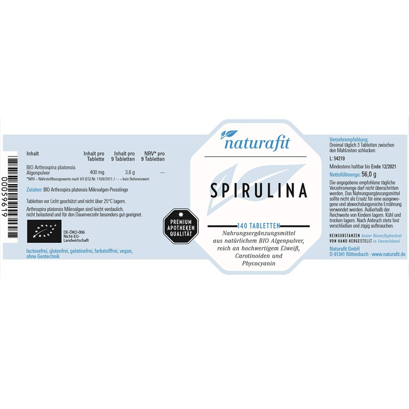 naturafit Spirulina Tablets, Pack of 140 Tablets