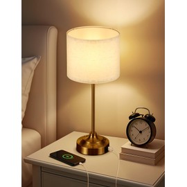 Vtuik Bedside Lamp with USB Port, Battery Up to 60H, Touch Dimmable Table Lamp for Nightstand, Gold Metal Base & Linen Shade, Cordless Decor Lighting for Bedroom Living Room Sofa End Kitchen