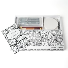RingLeaf Tangle Art Tool Set | 4 Watercolor Pens, Square and Round Coasters, Art Notes, Scrapes, Sandpaper, Mechanical Pencils, Erasers, Tangle Sample | Toolbox Included [Full Set]