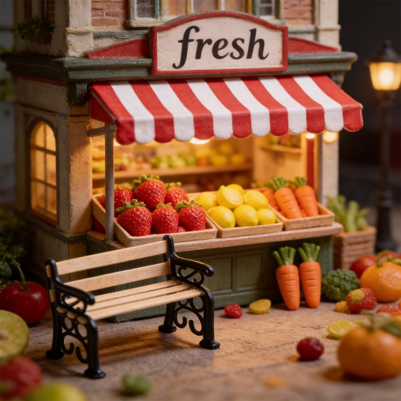 QIHAWN 1/24 Black Wooden Miniature Park Bench for Diorama Model