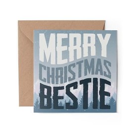 1 x Greeting Card - Merry Christmas Bestie Best Friend Besties Pattern Festive Winter Scene Kids Happy Xmas Aesthetic Art #81181