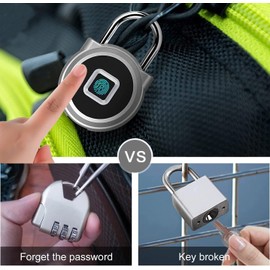 Padlock for Locker with Fingerprint Mobile App Weatherproof Padlock with Combination Code for Cabinet Locker Outdoor Tent Cellar Outdoor Silver
