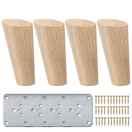 3.15 inch / 8cm Wooden Furniture Legs, La Vane Set of 4 Solid Wood Oblique Tapered Furniture Replacement Feet with Mounting Plate & Screws for Sofa TV Cabinet Bed Dining Table