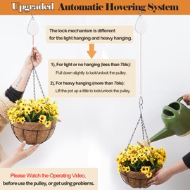 WROSWT Upgraded Retractable Plant Hanger,Plant Pulleys for Hanging Plants,Easy to Raise and Lower,Auto Lock,Heavy Duty,Adjustable Hook for Garden Baskets Pots,Birds Feeder,(3Pcs,White)