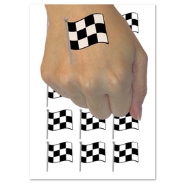 Waving Checkered Flag Temporary Tattoo Water Resistant Fake Body Art Set Collection - 54 1" Tattoos (1 Sheet)