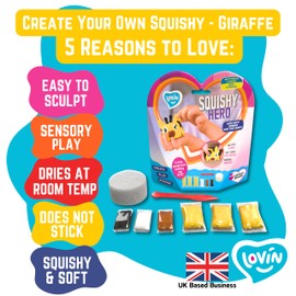 Lovin Create Your Own Squishy Giraffe - Air Dry Clay Kit with 6 Modelling Clay Sticks, Sponge Base, 1 Modelling Tool - Play Dough Arts and Crafts for Kids Age 3 Years Plus