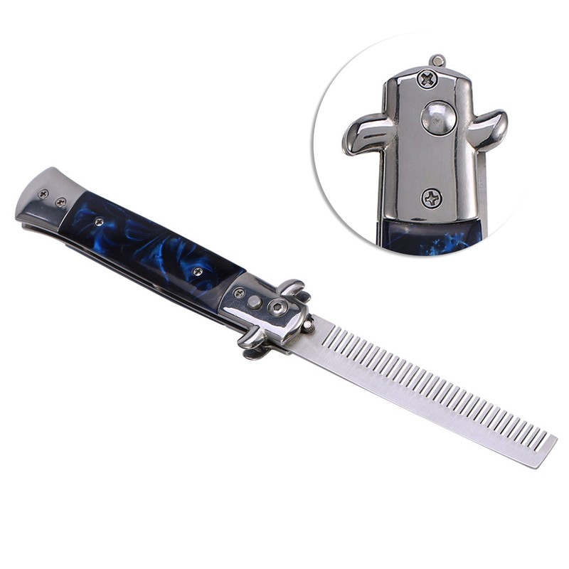 Switchblade Spring Folding Knife Push Button Pocket Comb Oil Hair