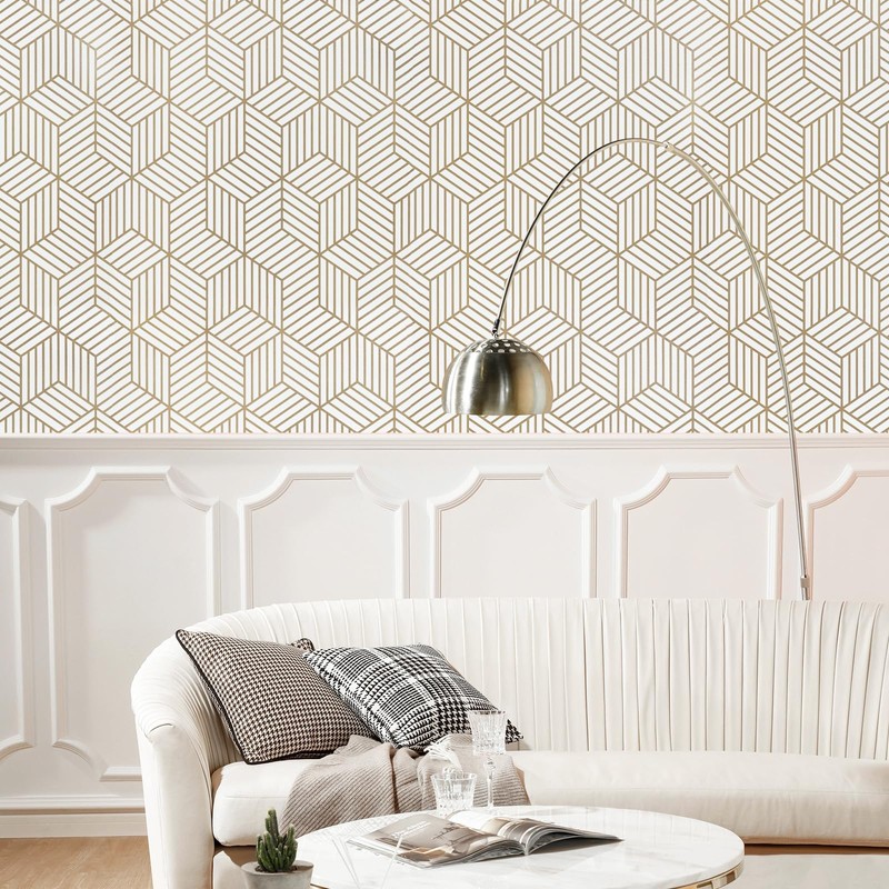 WENMER 17.71 Inch x 708 Inch Geometric Hexagon Wallpaper Peel