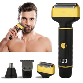 Beanify Electric Razor for Men & Women, 3-in-1 Cordless Rechargeable Foil Shaver with LED Display, Waterproof Wet & Dry Painless Body Razor for Face, Nose, and Ear Hair – Travel Friendly (Black)