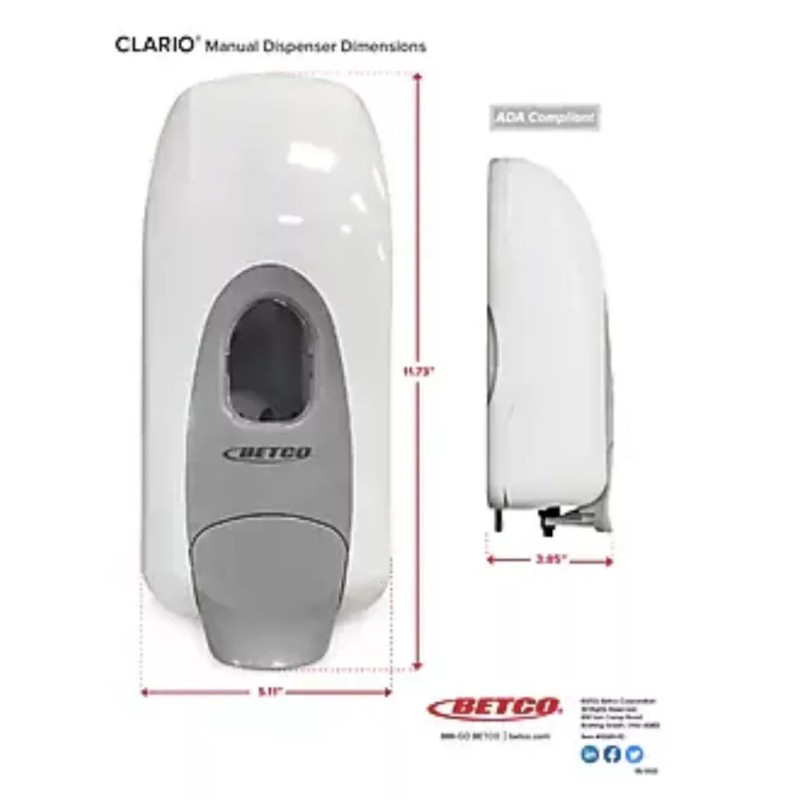 Betco Clario Universal 91819-00 Wall Mounted Hand Soap Dispenser (Lot
