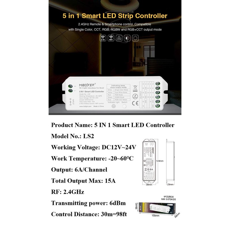 LGIDTECH LS2 Miboxer LED Strip Light Controller, 2.4GHz Wireless 5
