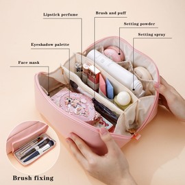 STHAS Women's Cosmetic Organizer, Travel Cosmetic Bag, Waterproof PU Leather Toiletry Bag with Handle and Transparent Compartment